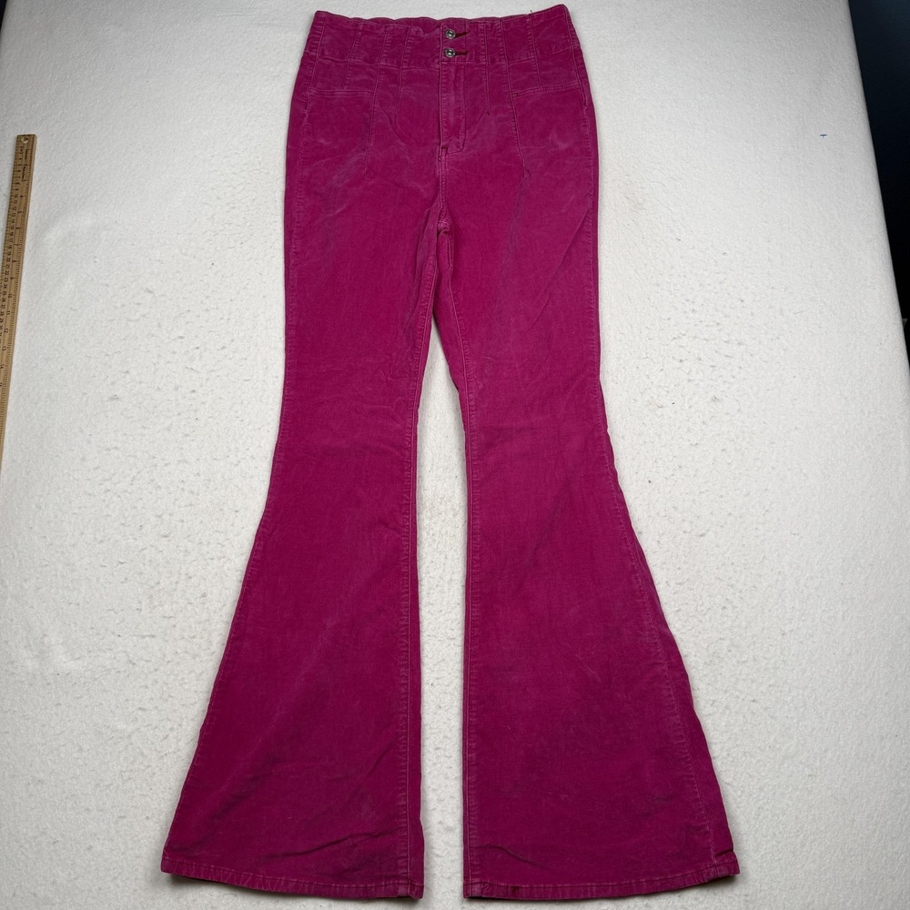 We The Free Pants Womens 31 Pink Corduroy Flare Chino High Rise Stretch Pockets